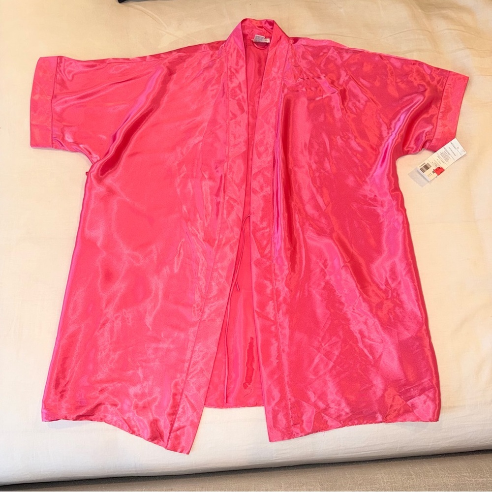 NWT Hot Pink Satin Robe Kimono Bridal Getting Ready Spa Lounge Size M